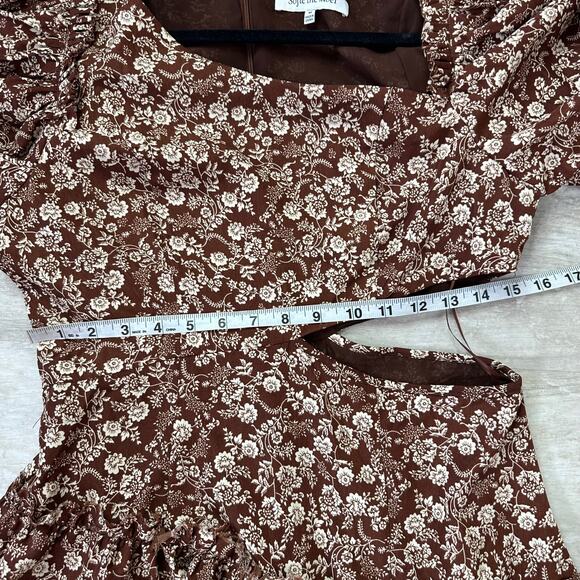 Sophie The Label Cut Out Puff Sleeve Brown floral midi dress - Picture 7 of 9